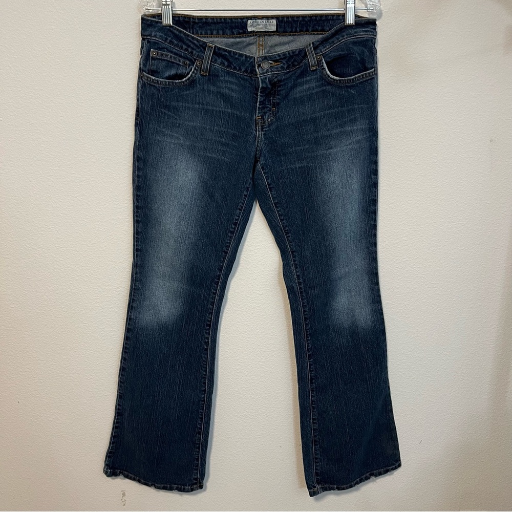 American Eagle Y2K Low Rise Wide Leg Med to Dark Wash Jeans Sz 8